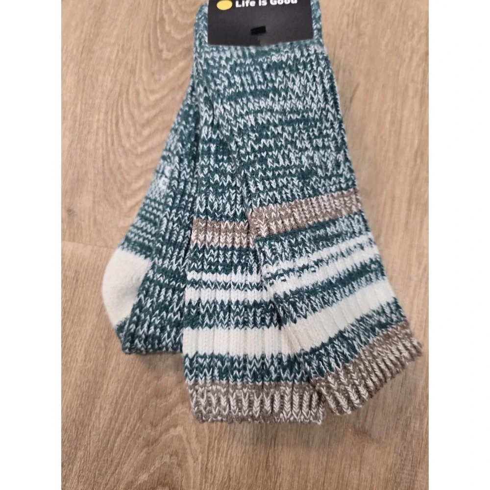 NEW Life is Good Chunky Knit‎ Over The Knee Socks Green White OTK Boot
